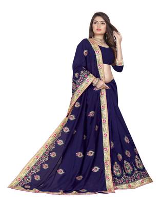 Blue Embroidered Silk Saree With Blouse 3