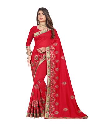 Red Embroidered Silk Saree With Blouse 1