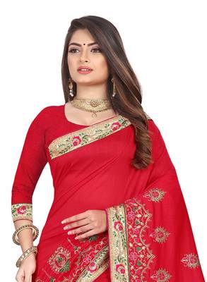 Red Embroidered Silk Saree With Blouse 2