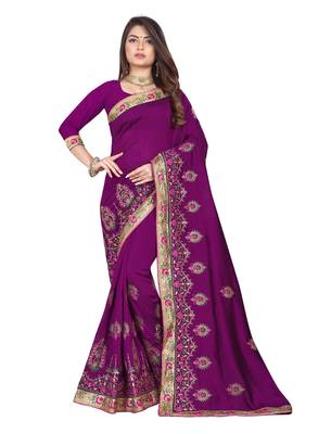 Purple Embroidered Silk Saree With Blouse 1