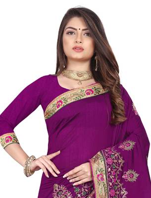 Purple Embroidered Silk Saree With Blouse 2