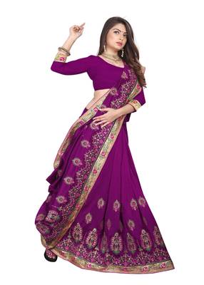Purple Embroidered Silk Saree With Blouse 3