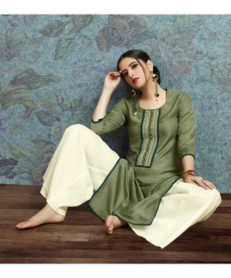 Green Embellished Printed Party Wear Kurti 2