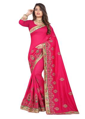 Pink Embroidered Silk Saree With Blouse 1