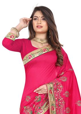 Pink Embroidered Silk Saree With Blouse 2