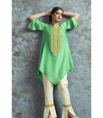 Green Embellished Printed Party Wear Kurti