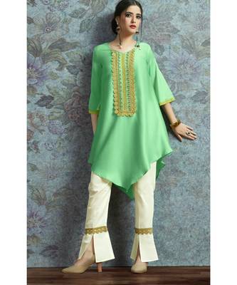 Green Embellished Printed Party Wear Kurti 2