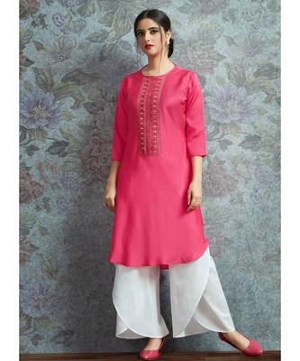 Pink Embellished Printed Party Wear Kurti 1