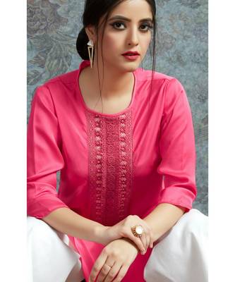 Pink Embellished Printed Party Wear Kurti 2