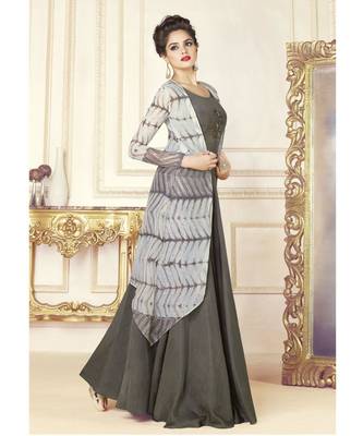 Grey Embellished Printed Party Wear Kurti 2