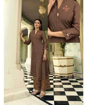 Brown Embellished Printed Party Wear Kurti 1