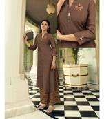 Brown Embellished Printed Party Wear Kurti