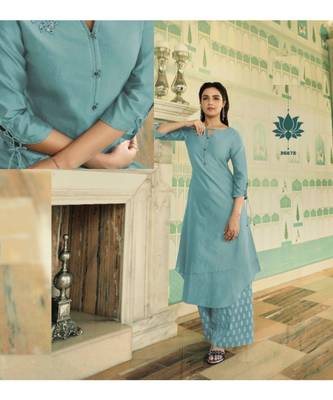 Turquoise Embellished Printed Party Wear Kurti 1