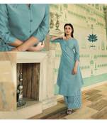 Turquoise Embellished Printed Party Wear Kurti