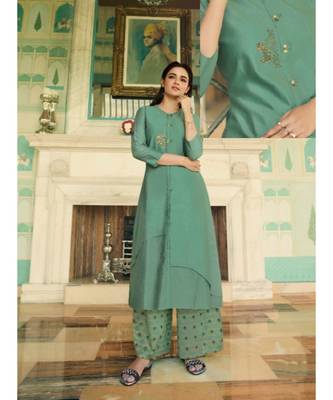 Green Embellished Printed Party Wear Kurti 1