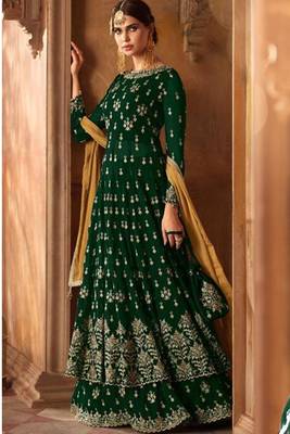 Dark Green Embroidered Faux Georgette Salwar 1