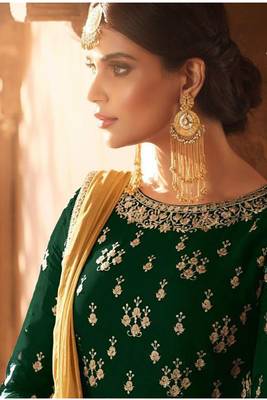 Dark Green Embroidered Faux Georgette Salwar 2