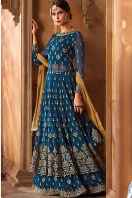 Blue Embroidered Faux Georgette Salwar 1