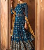 Blue Embroidered Faux Georgette Salwar