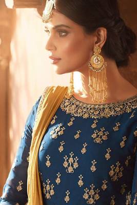 Blue Embroidered Faux Georgette Salwar 2