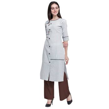 Light-multicolor embroidered cotton long-kurtis 3