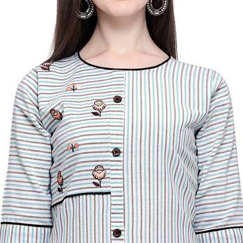 Light-multicolor embroidered cotton long-kurtis 5