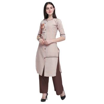 Beige embroidered cotton long-kurtis 3