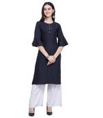 Blue plain rayon long-kurtis