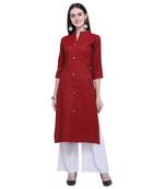 Dark-blood-red plain rayon long-kurtis