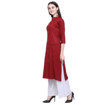 Dark-blood-red plain rayon long-kurtis 4