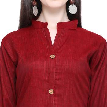 Dark-blood-red plain rayon long-kurtis 5