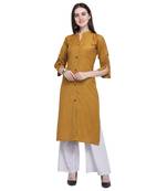 Antique-gold plain rayon long-kurtis