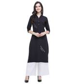 Black embroidered rayon long-kurtis