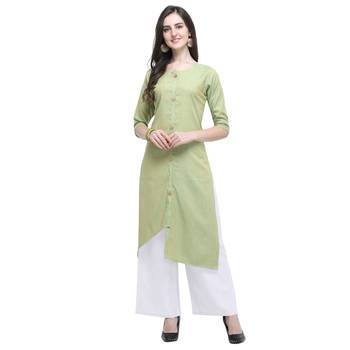 Light-green plain rayon long-kurtis 1