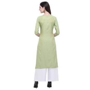 Light-green plain rayon long-kurtis 2