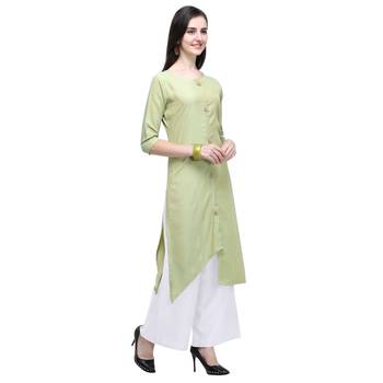 Light-green plain rayon long-kurtis 3