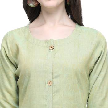 Light-green plain rayon long-kurtis 5