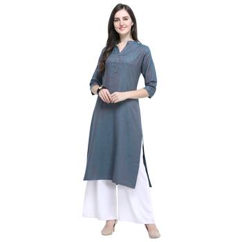 Aqua-blue plain rayon long-kurtis 1