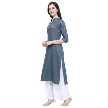 Aqua-blue plain rayon long-kurtis 4