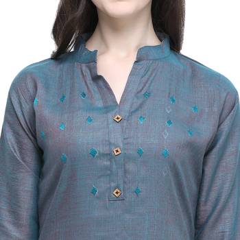 Aqua-blue plain rayon long-kurtis 5