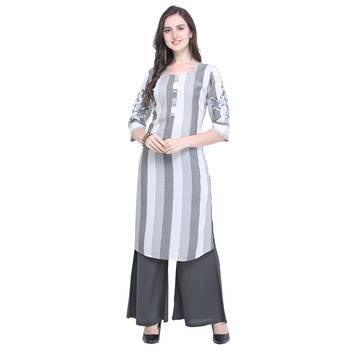 Grey embroidered rayon long-kurtis 1
