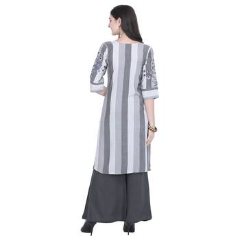 Grey embroidered rayon long-kurtis 2