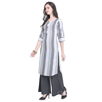 Grey embroidered rayon long-kurtis 3