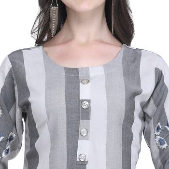 Grey embroidered rayon long-kurtis 4