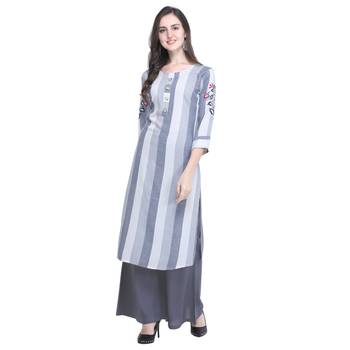 Light-blue embroidered rayon long-kurtis 1