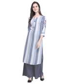 Light-blue embroidered rayon long-kurtis