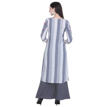 Light-blue embroidered rayon long-kurtis 2