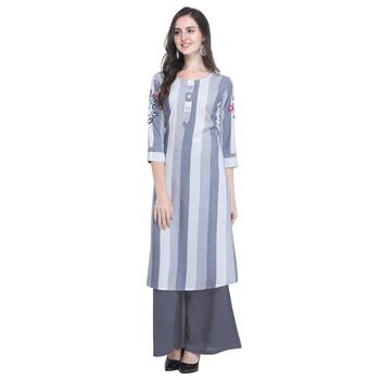 Light-blue embroidered rayon long-kurtis 3