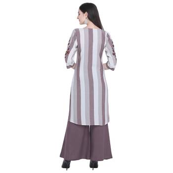 Light-purple embroidered rayon long-kurtis 2