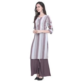 Light-purple embroidered rayon long-kurtis 3